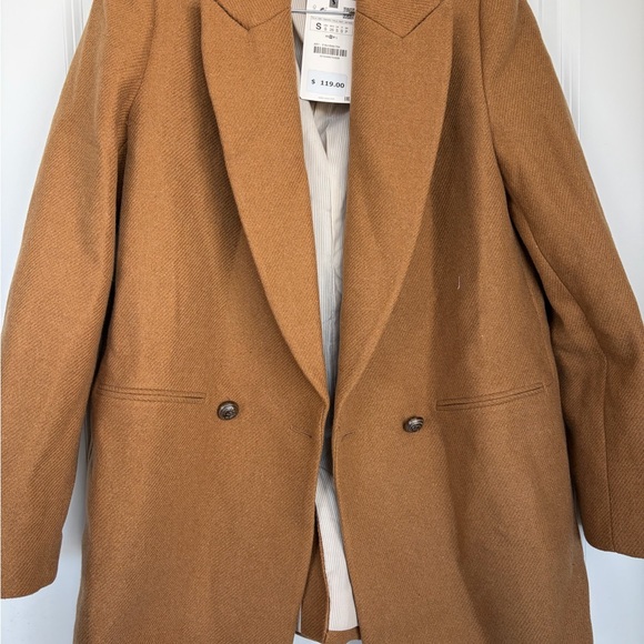 Zara Women Tan Wool Blend Double Breasted Blazer 2164/666 Size Small with tags - Picture 3 of 5